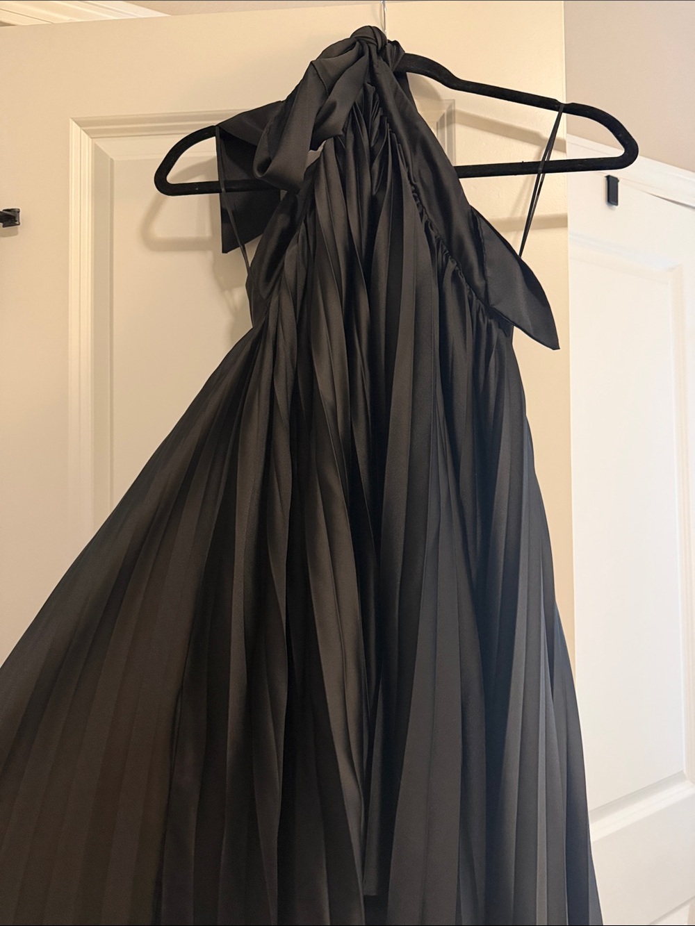 Lena Black One-Shoulder Pleated Evening Gown